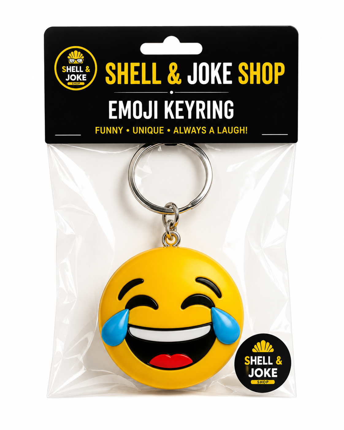 SHELL & JOKE SHOP Laughing Emoji Keyring – Fun Novelty Keychain